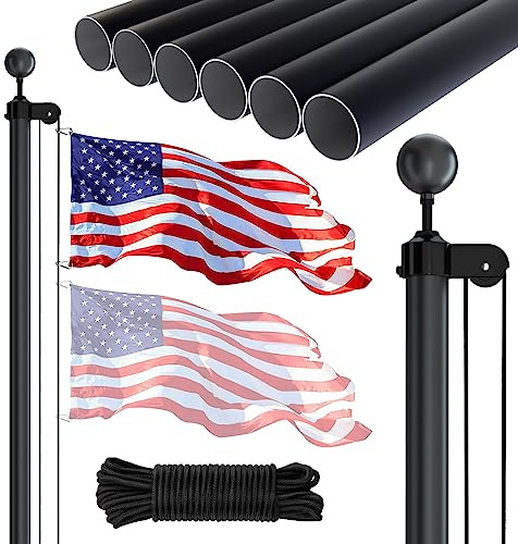 NELXINJO 25FT Heavy Duty Flagpole Kit for Outside House, 2.1 Bottom Tube, Tapered Aluminum Pole with All Hardware & 3x5 US Flag | Ideal for Patriotic Displays & Gifts (25FT, Black)