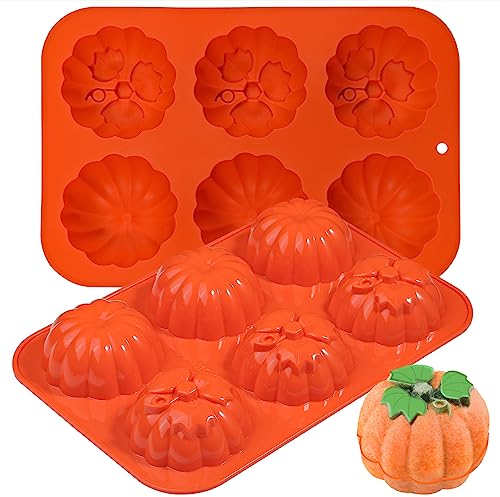 Kamehame Silikonform Herbst Kürbis Backform Muffinform Silikon 2 Stück Thanksgiving 3D Muffin Backform Silikon Klein Kuchenform Kürbisform für Pudding, Muffin, Kuchen
