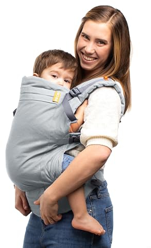 Beco Toddler Babytrage mit extra breitem Sitz - Kindertragerucksack aus 100% Baumwolle, 2 Tragepositionen, Kindertrage Bauch/Kindertrage Rücken, Kindertrage Wandern, 9-27 kg (Grau)