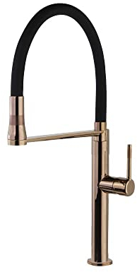 Ramon Soler - Grifo de Cocina Monomando con Caño Extraíble, Flexible de Silicona Negro, Cobre Satinado, Diseño Moderno para Fregadero, Alta Calidad y Durabilidad