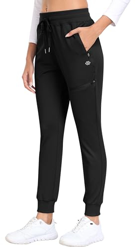 MoFiz Jogginghose Damen Thermohose Mikrofleece Sporthose Atmungsaktiv Waterproof Sweatpants mit Reißverschlusstasche Schwarz L