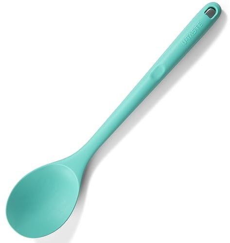 U-Taste 33.9 cm extra langer Silikon Löffel, 315℃ Hitzebeständiger BPA-freier massive Kochlöffel, antihaftbeschichteter nahtloser Küchen Servierlöffel zum Mischen Rühren Begießen Schöpfen (Aqua Sky)