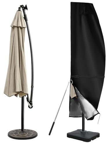 DOCEPERT Housse Parasol Déporté Convient de 3m À 3.5m de Diamètre,Etanche au Vent Résistant aux UV Tissu Oxford 420D Housse Parasol Déporté, de Jardin avec Tige Télescopique et Évent Supérieur