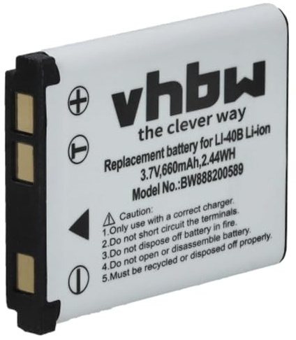 vhbw Battery compatible with Kodak Pixpro FZ55, Pixpro X52, Pixpro X53, Pixpro X54, Pixpro X55 Camera DSLR (660 mAh, 3.7 V, Li-Ion)