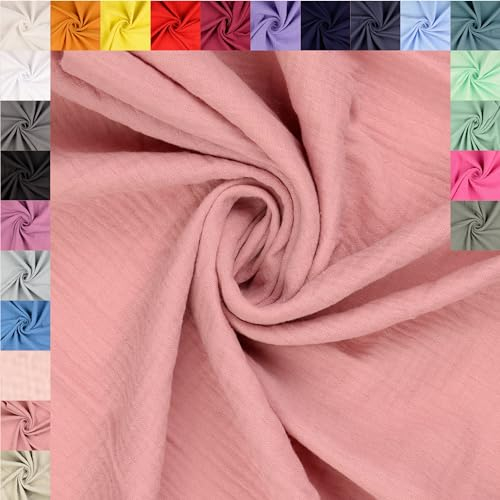 fingsi Musselin Baumwollstoff Webware Meterware Coupon (altrosa, 1,0m) (3016) + 23 weitere Farben
