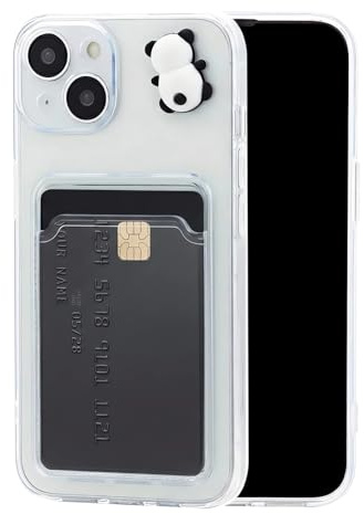 Chengyuanfeng für iPhone 13 Hülle mit Kartenfach & 3D-Panda handgeklebt, Ultra-Dünn 1,5mm TPU Transparent Anti-Vergilbung Stoßfest Handyhülle, Kartenhülle Schutzhülle für Studenten, Campus und Mensa