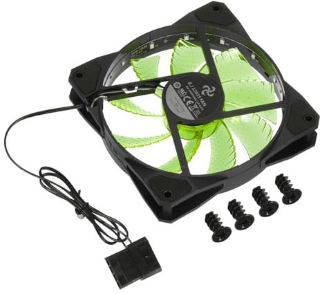 sourcing map Computer Case Fan 600-1200RPM 120mm 4 Pin Green LED Silent Cooling Fan 15 LED 12V for Desktop Computer Radiators with Rubber Pads 4 Screws
