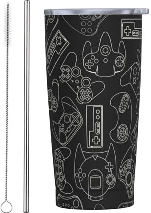 Perinsto Video Game Controller Background 20oz Travel Tumbler With Lid And Straw, Gaming Gadgets Stainless Steel Tumblers Insulated Coffee Cup Mug Gift For Men Women