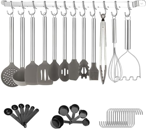 Juego de Utensilios de Cocina, Kyraton Juego de 38 Utensilios de Cocina de Silicona con Soporte para Utensilios, Juego de Espátulas y Cucharas, Gadgets de Cocina Antiadherentes,Aptos para Lavavajillas