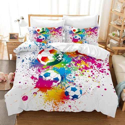 CXYXHW Fussball Bettwäsche für Kinder,Fußball 3D Drucken Junge Bettwäsche-Set,Fussball Muster Sport Bettbezug-Set mit Reißverschluss 3 Teilig Weich Kinderbettwäsche (Fußball 4, 135x200cm)