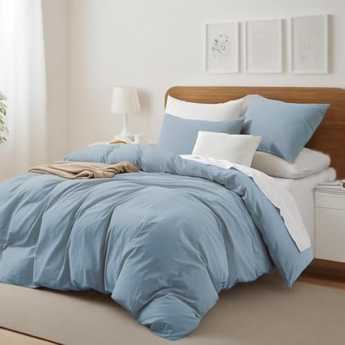Gezu Bettwäsche 200x220cm Baumwolle Blau Hellblau 3 Teilig Baumwolle Doppelbett Uni Bettwäsche Set Weiche ÖkoTex Zertifiziert für Allergiker Komfortablerund Kissenbezüge 80x80cm mit Reissverschluss
