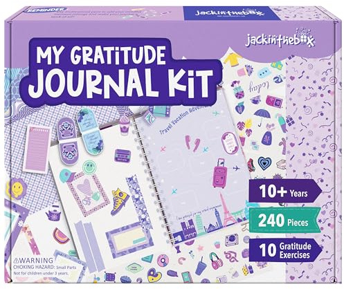 jackinthebox Kit de diario de gratitud para niñas de 8 a 12 años, 242 piezas, juego de diario de recortes para adolescentes, adolescentes, 10 divertidos ejercicios de gratitud, kit de arte y