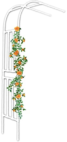 Arco de jardín de metal de medio lado, arco de rosas semicircular, arcos de jardín para plantas trepadoras, color negro/blanco, resistente a la intemperie, pérgola para césped, patio trasero, patio