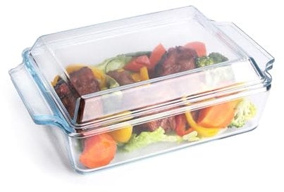 Rectangular Tempered Glass Casserole Dish, Tempered Glass Baking Dish with Glass Cover. Oven, Freezer and Dishwasher Safe.- 1.5 Liter