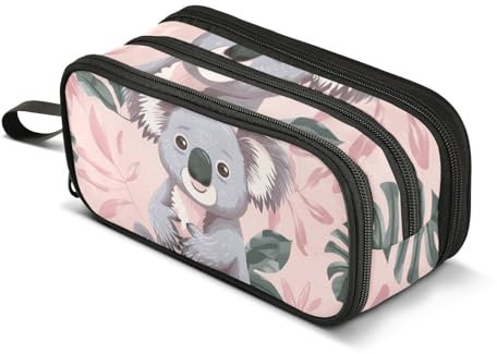Green Leaf Koala-Federmäppchen, großes Fassungsvermögen, Stifttasche für Jungen und Mädchen, 3 Fächer, Federmäppchen, Studenten, Schreibwaren, Organizer, Marker-Etui für Schule, Büro, Arbeit, Green