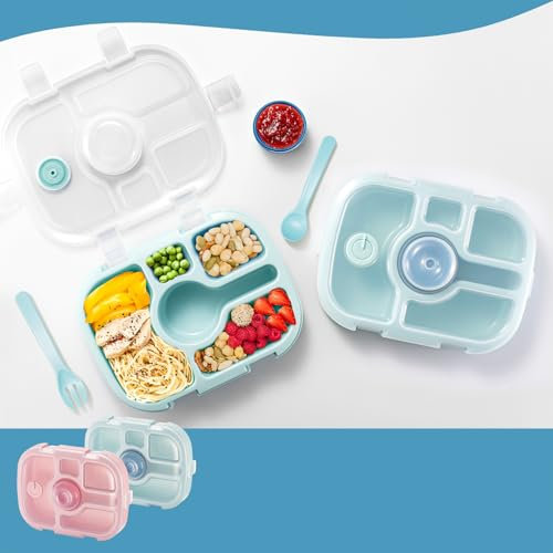 Qobobo® Brotdose mit Fächern, BPA-Frei, Lunchbox Brotbox mit 5 Unterteilung und 1 Separaten Saucenbox & geschirr, Jausenbox Bento Box ideal für Kindergarten & Schule (Blau)