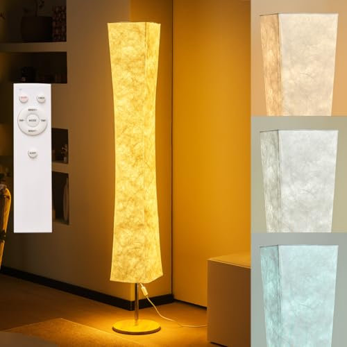 BASRAE Lampadaire Souple,LED Moderne Lampadaires avec Télécommande,3 Températures de Couleur,Lampe de Plancher pour Salon Chambre Déco,Dimmable Lampe sur pied Blanc en tissu,Hauteur 150cm