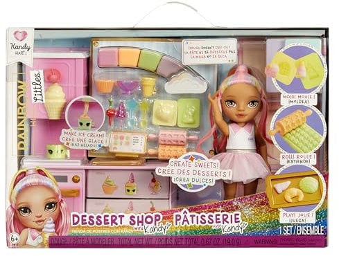RAINBOW HIGH Littles Dessert Shop with Kandy Playset - Incluye una Pequeña Muñeca Rosa de 14 cm, Haz Helados y Dulces, para Niños Mayores de 4 Años