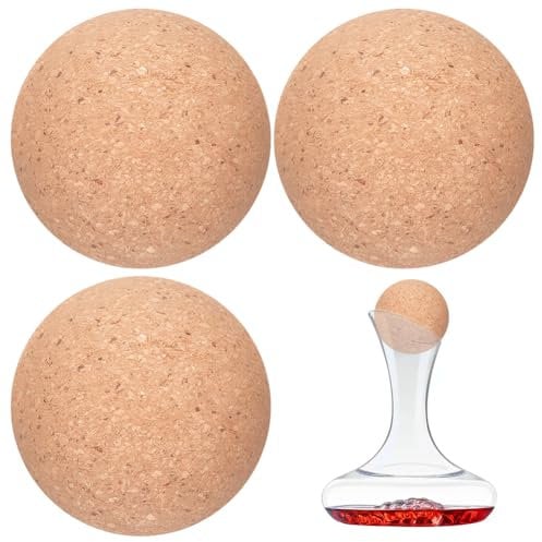 GORGECRAFT 3PCS Wine Cork Ball Stoppers 2.4 Inch Diameter Wooden Replacement Wine Decanter Bottle Barrel Plug for Wine Beer Whiskey Carafe Bottle Glass Bottles Mason Jars Plugs