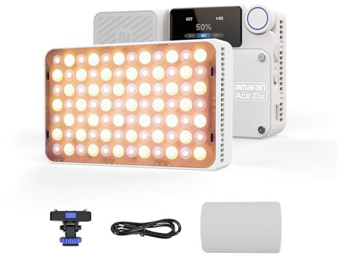 Amaran Ace 25x Bi-Color LED-Licht, 32W On-Camera-Videolicht, 2700K-6500K, 6320 Lux @ 0,5m, USB-C-Schnellladung, Magnetische Befestigung, 9 Lichteffekte, Drahtlose amaran-App-Steuerung - White