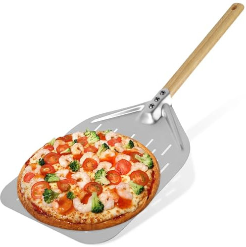 J U H U T O N G Pizza Peel 12 inch Pizza Shovel with Folding Handle Stainless Steel Non-Stick Pizza Spatula Pizza Peel Cake Lifter Transfer Tray Baking Tool
