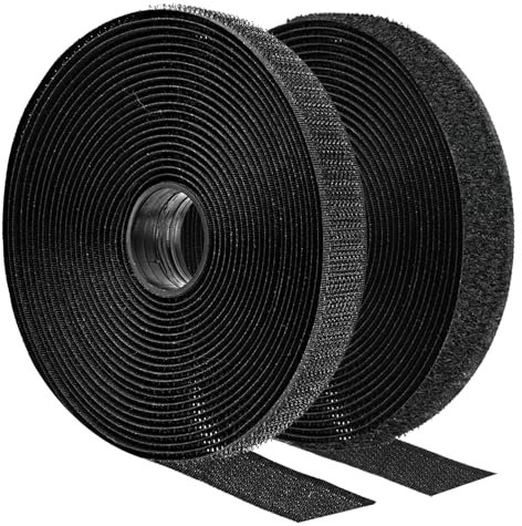 Klettband zum Nähen Set, 10mm × 5m Wiederverwendbar Klettverschluss zum Nähen, Extra Starke Flausch&Hakenband für Kleidung, Heimtextilien, Klettband zum Aufnähen aus Nylon-Polyester (Schwarz)