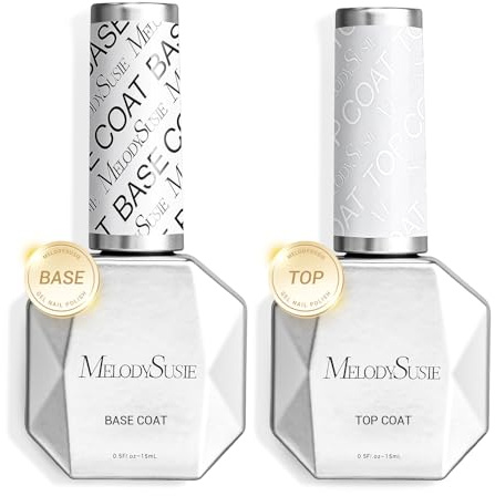 MelodySusie 2Pcs 15ml No Wipe Glossy Top Coat & Base Coat Set