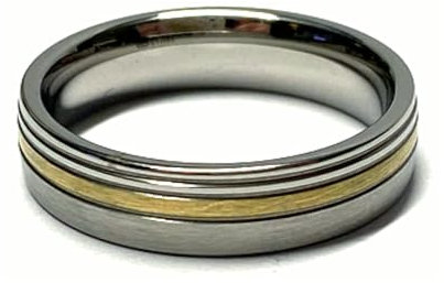 Ring Edelstahl + 585 Gold Gelbgold Inlay Bandring Herrenring #63