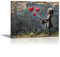 WIKEO Banksy Moderne Bilder, Abstraktes Mädchen Bewässern Wohnzimmer Pop Art Wandbilder Posters & Prints KüChenbilder,Leinwand Bilder Schlafzimmer - 50x70cm Gerahmt(schwarz)