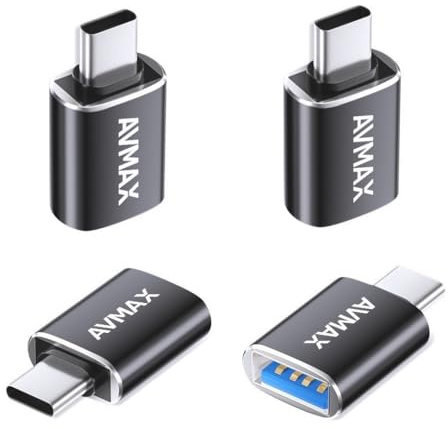 AVMAX USB C to USB A Adapter 4 Pack, USBC Male to USB A 3.0 Female OTG Adapter, Type C Male to Type A Female 3.0 OTG Adapter for Apple iPhone 16 15, Flash Thumb Drive,Mac,iPad,Samsung Galaxy