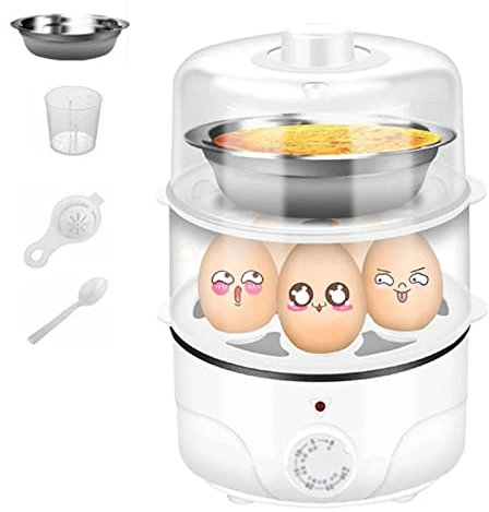 Omelette pan,Egg Boiler Egg Egg Cooker with - 7 or 14 Capacity, Hard Egg Cooker Anti-Dry Food with Measuring Cup,White