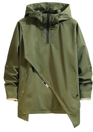 GURUNVANI Men’s Hooded Windbreaker Jacket Zip Up Patchwork Hoodie Anorak, Green, Large