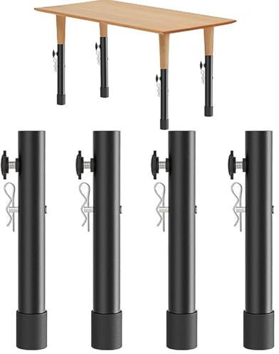KOVNISE 4Pcs Folding Table Leg Extenders Steel Folding Table Risers Adjustable Height Furniture Risers Desk Height Extender for Straight and Bent Legs (20CM)