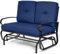 RELAX4LIFE 2-Person Glider Bench, Outdoor Swing Gliding Loveseat with Removable Cushion, Patio 2 Seaters Rocker Chair for Backyard Garden Porch (Navy)