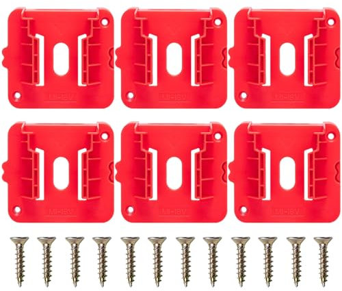 6 Pack Battery Holder for Milwaukee M18 18V Battery, Wall Mounts Dock Holder for M18 48-11-1815 48-11-1828 48-11-1850 48-11-1860 with Screws, No Battery