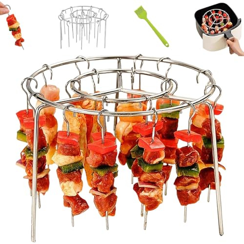 2025 New Air Fryer Rack, 304 Stainless Steel Air Fryer Skewer Rack with 48 Skewers, Grill Skewers for air fryers and BBQ (50-piece set)