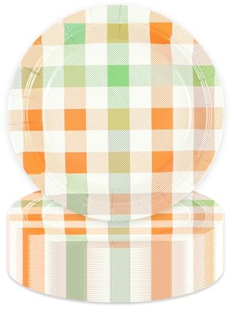 AHPYEUHK 50 Pcs Party Paper Plates Disposable Green and Orange 7inch Dessert Dinnerware Cake Party Tableware Set Supplies for Birthday Picnic Wedding Holiday Graduation Baby Shower Decorations