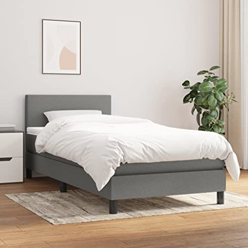 Teenpull Boxspringbett 100x200 cm, dunkelgrau, gepolstert, Stoff, mit Matratze, Kopfteil, Untergestell und Topper, für Schlafzimmer