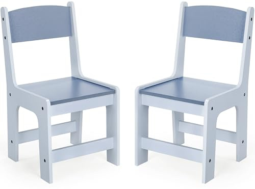 MAMIZO Kinderstuhl Holz 2er Set,ab 1 Jahr, Sitzhöhe 27 cm,Kinderstühle bis 80kg,55x30x28cm für Kinderzimmer,Sitzgruppe Kindertisch,mit Rückenlehne & Fußstütze,Blau