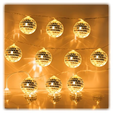 YUYWWAN 10 Guirnalda de Luces LED de Discoteca 1.5m Mini Colgantes Cadena de Bolas de Espejo Guirnaldas Luces Simuladas de Navideñas para Decorar el árbol de Navidad Fiesta Carnaval Boda (Cálido)