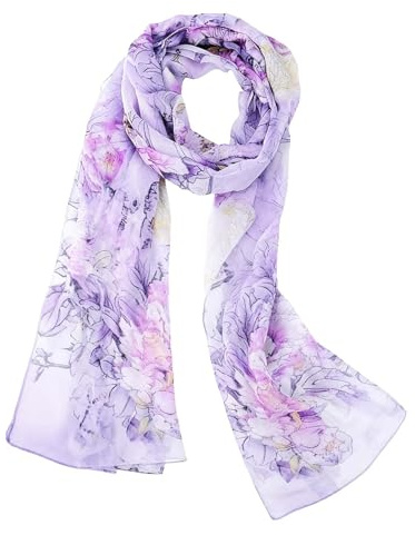 pozuauoa Purple Scarf for Women Uk, Ladies Scarves Lightweight Flower Print, Chiffon Scarf Ladies Scarfs Light and Soft 160X50Cm Shawls and Wraps, Gifts for Friends Wives Family and Colleagues