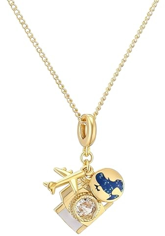 crayfomo Camera Necklace Travel Charm Gold Plated Camera Airplane Map Pendant Necklace for Women Men Daily Bohemian Jewelry Gift