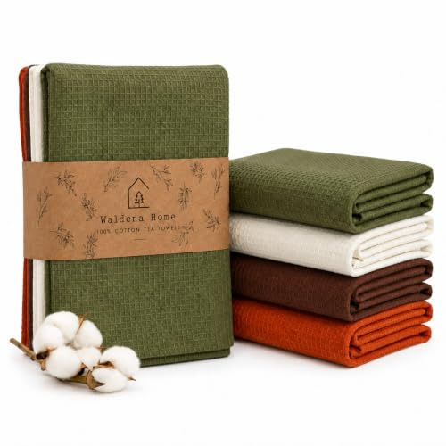 Waldena Home Küchentücher 100% Baumwolle | Set Waffelstruktur Geschirrtücher (Herbstwald) | Mittelgroße Spül- & Trockentücher | Saugfähig & Pflegeleicht | Oeko-TEX® Zertifiziert