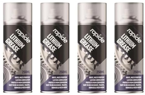 RIZZIIZ Multi-Purpose Lithium Grease Spray, Aerosol Lubricant for Hinges, Bearings, Chains & Tracks, Anti-Rust, Reduces Friction & Wear, Smooth & Long-Lasting Protection, 250ML (4 PCS)
