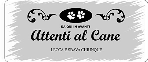 Targa In Metallo Attenti Al Cane - 18.2x8.2 cm - Metallo - Stile Classico - Sicurezza - Collezione Animali