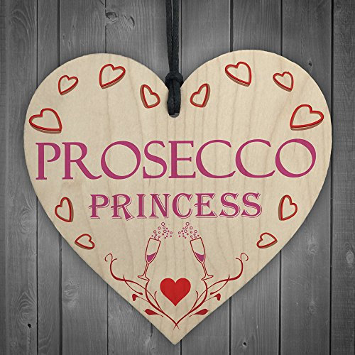 RED OCEAN Prosecco Princess Novelty Wooden Hanging Heart Plaque Friendship Sign Girls Gift