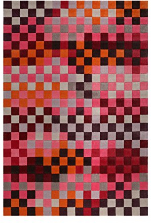 Esprit Home I Moderner Kurzflor Teppich - Läufer aus Wolle für Wohnzimmer, Flur, Schlafzimmer I Pixel I Rot Orange Grau Silber Pink I (170 x 240 cm)