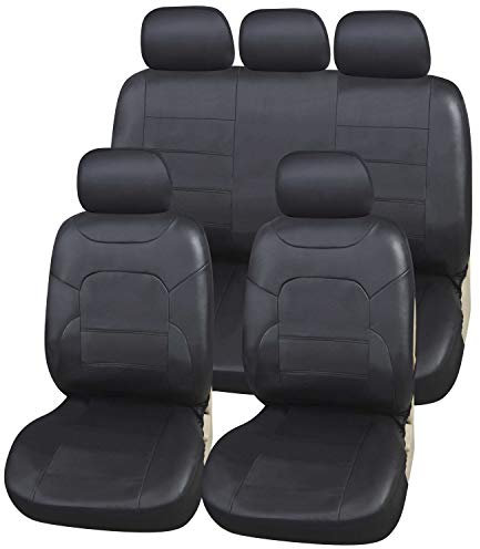 Upgrade4cars Sitzbezüge Auto Leder-Optik Universal Schwarz | Auto-Sitzbezüge Set für Sommer & Winter | Kunstleder Auto-Sitzschoner für die Vordersitze & Rückbank