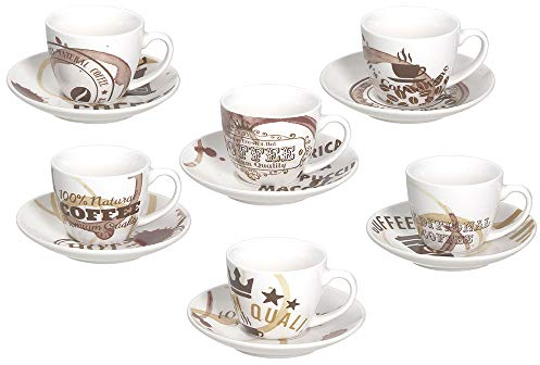 Tognana IR685345564 Set 6 Tazze caffè con Piatto cc80 Moka, Porcellana, Assortito