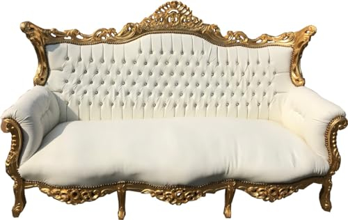 Casa Padrino Barock 3-er Sofa Master Weiss/Gold mit Bling Bling Glitzersteinen - Antik Möbel